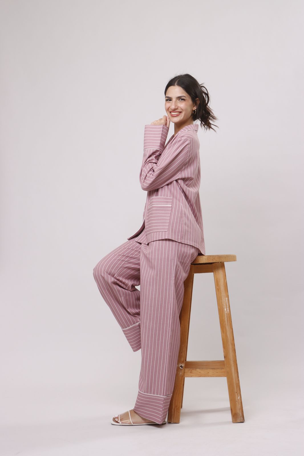 Rosewood stripe linen set