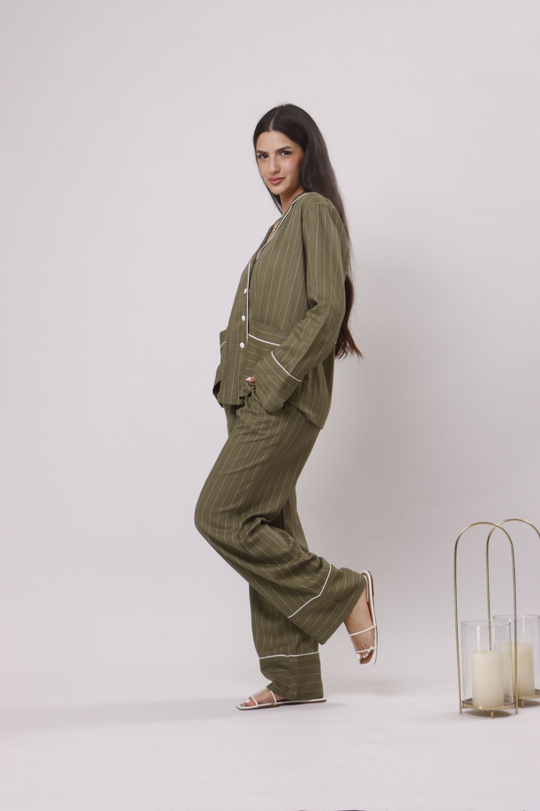 Olive lines linen set
