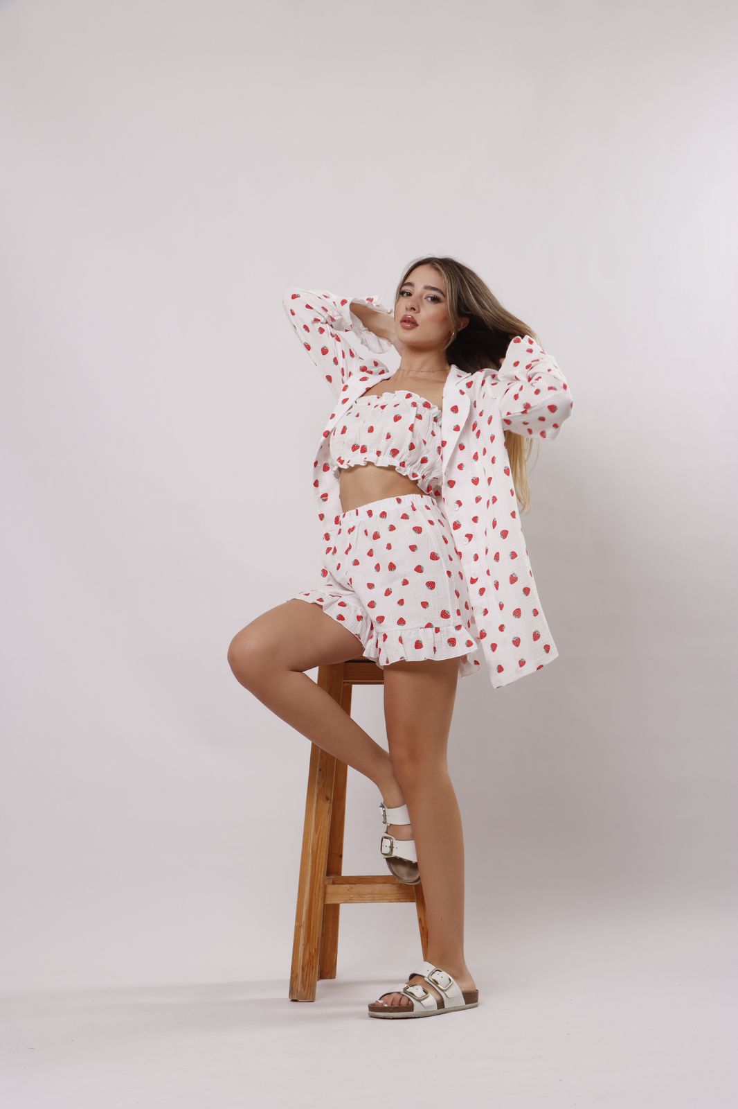 Strawberry patch ruffle shorts set