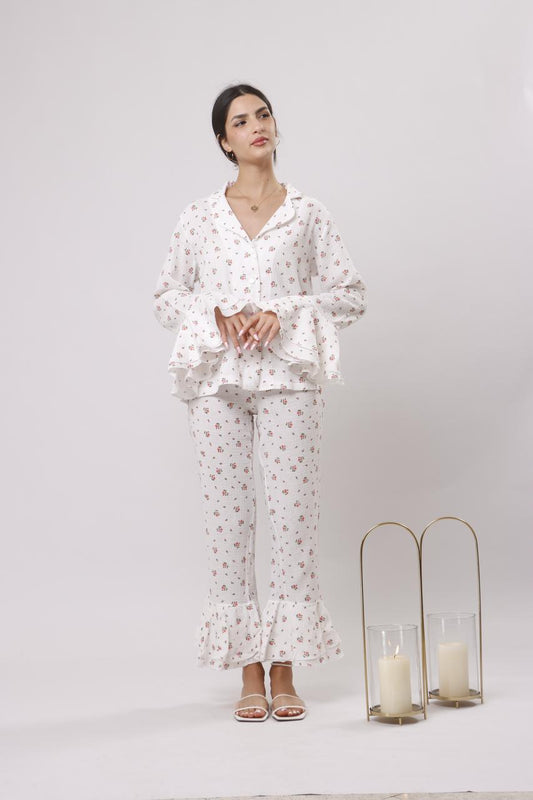 Soft floret ruffled pj set