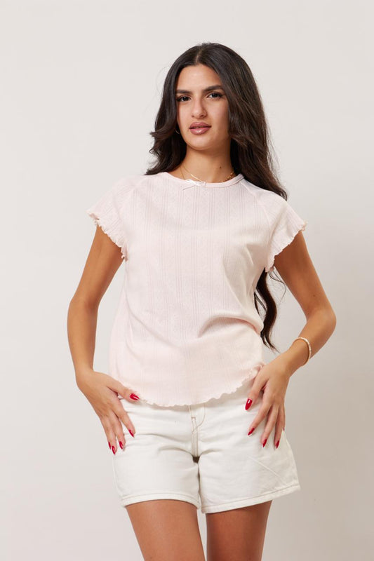 Soft frill sleeve blush pink tee