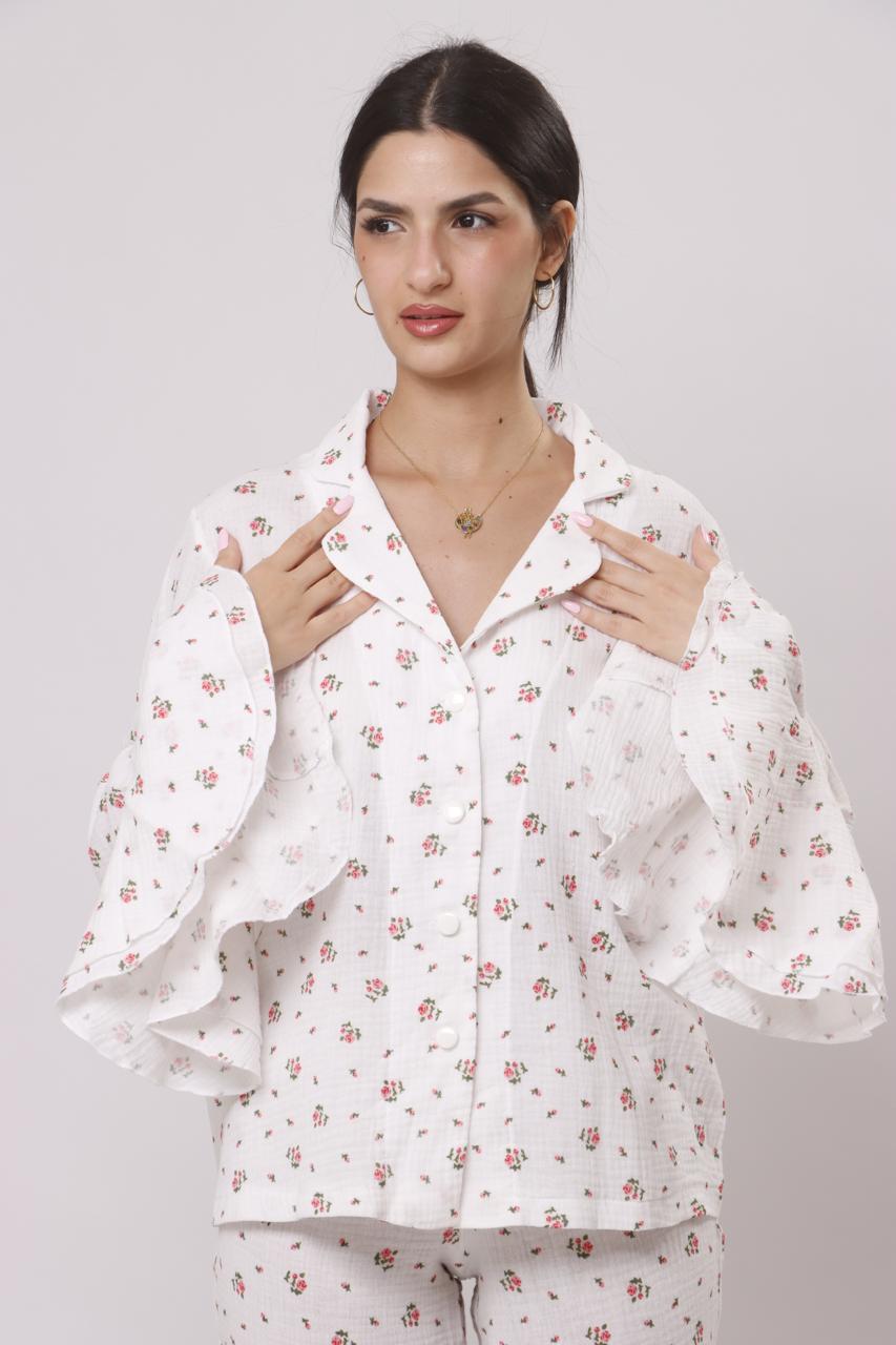 Soft floret ruffled pj set