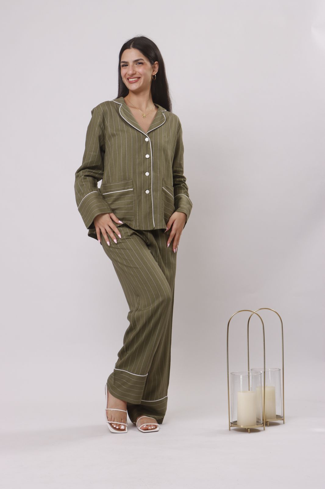 Olive lines linen set