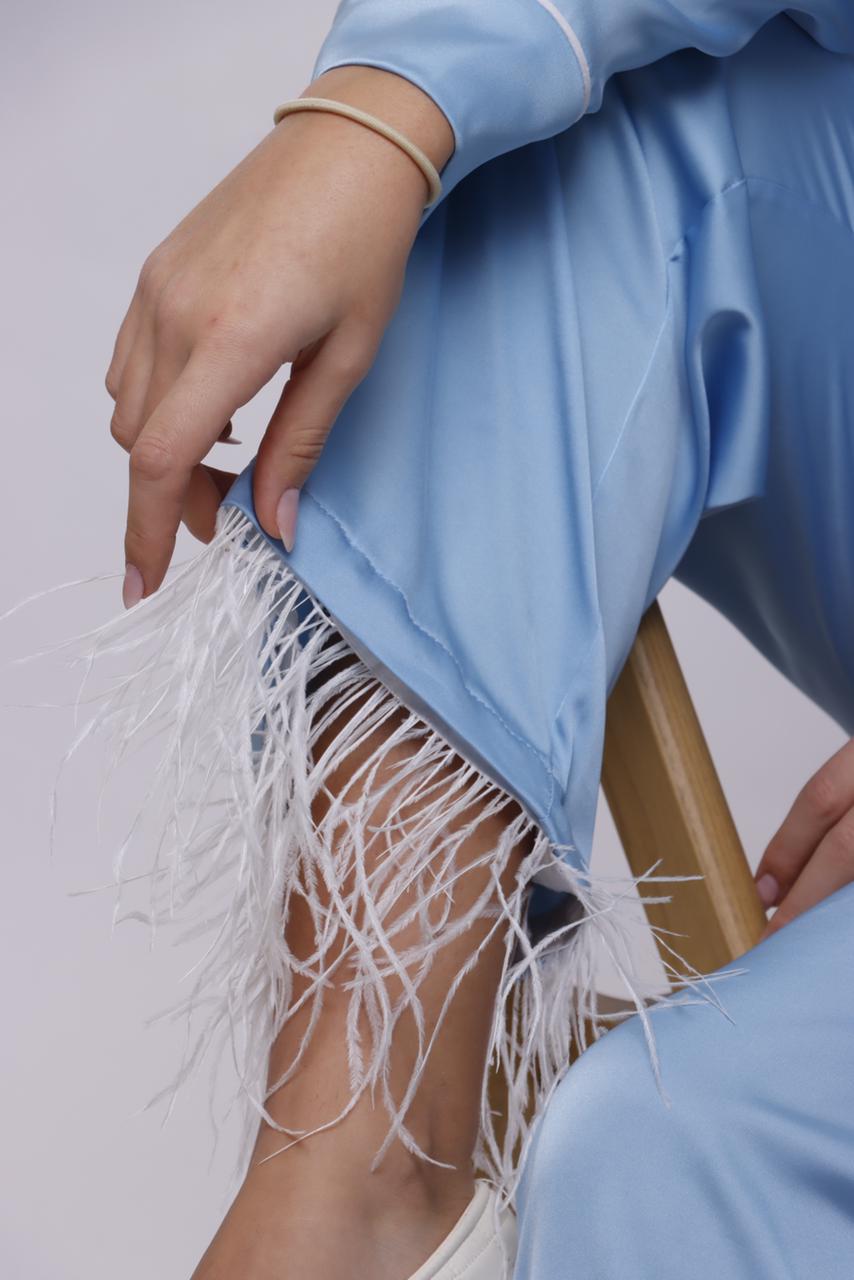 Baby blue feathered silk set