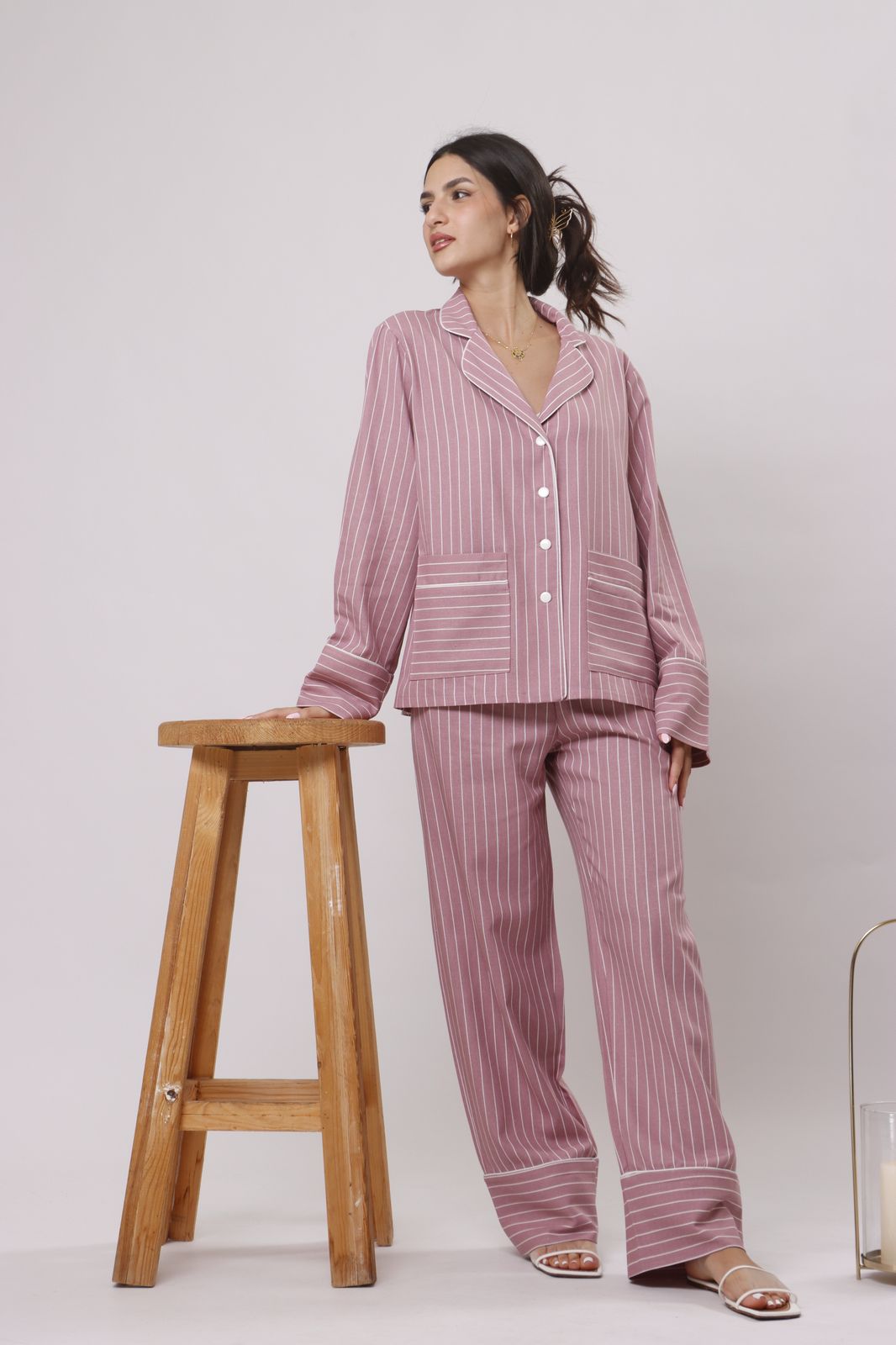 Rosewood stripe linen set