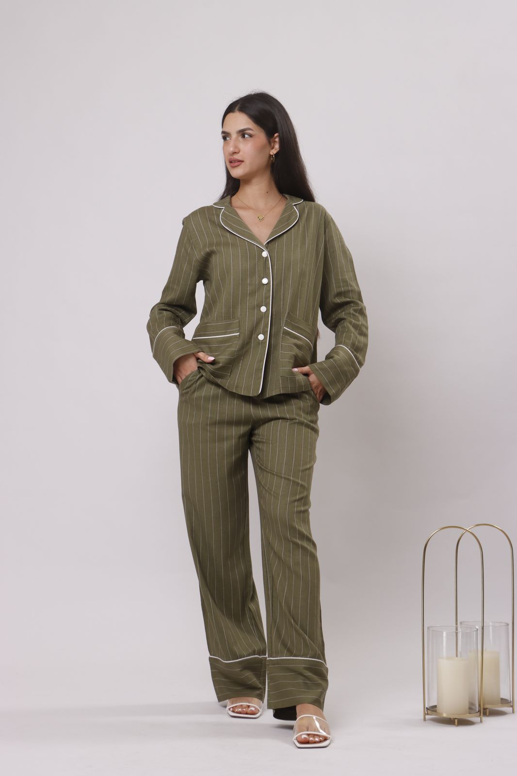 Olive lines linen set