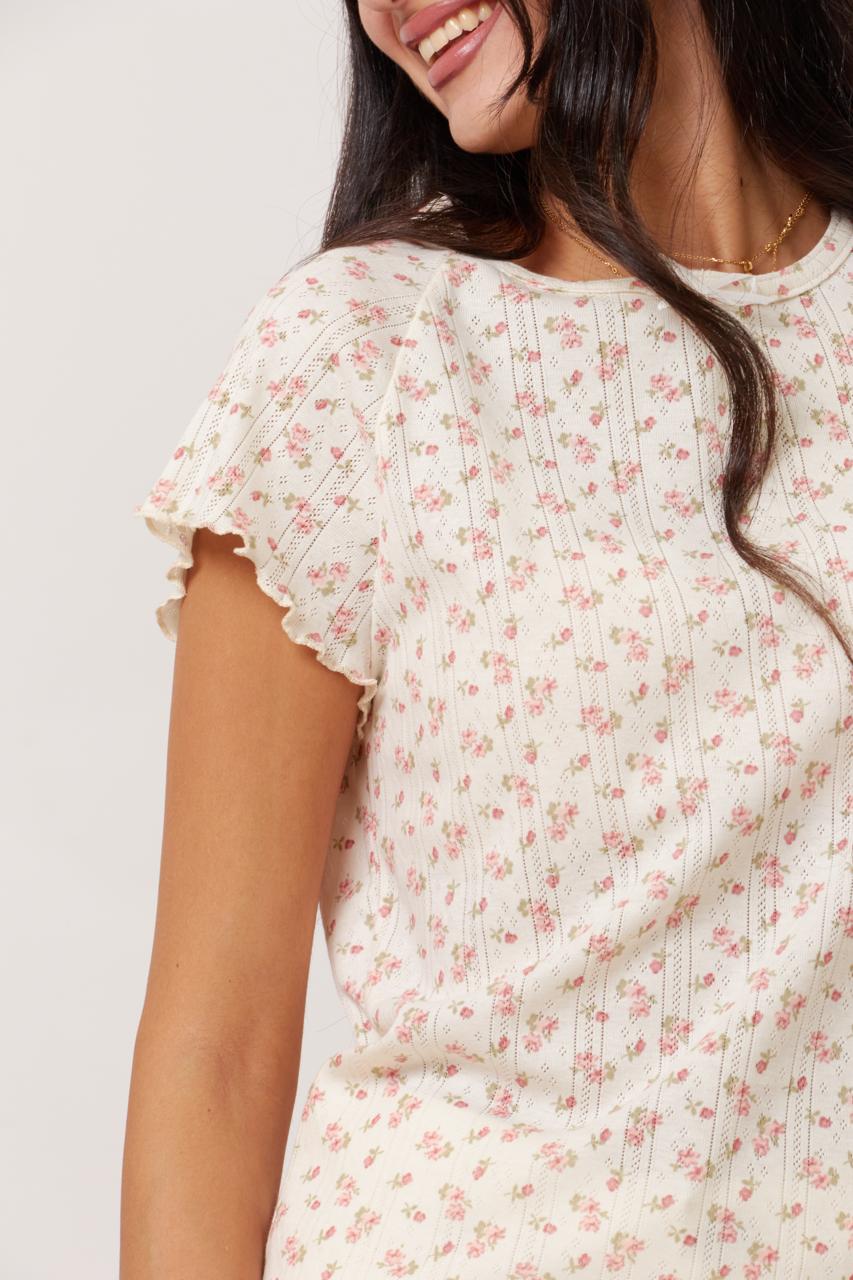 Soft frill sleeve vintage floral tee