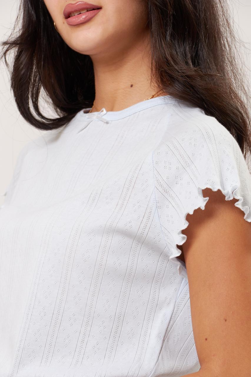 Soft frill sleeve icy blue tee