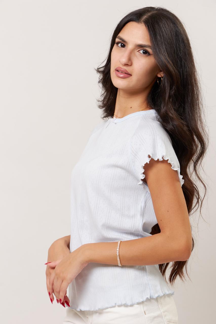 Soft frill sleeve icy blue tee
