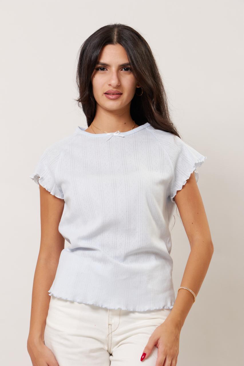 Soft frill sleeve icy blue tee