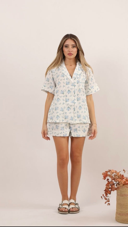 Blue Meadow shorts pj set