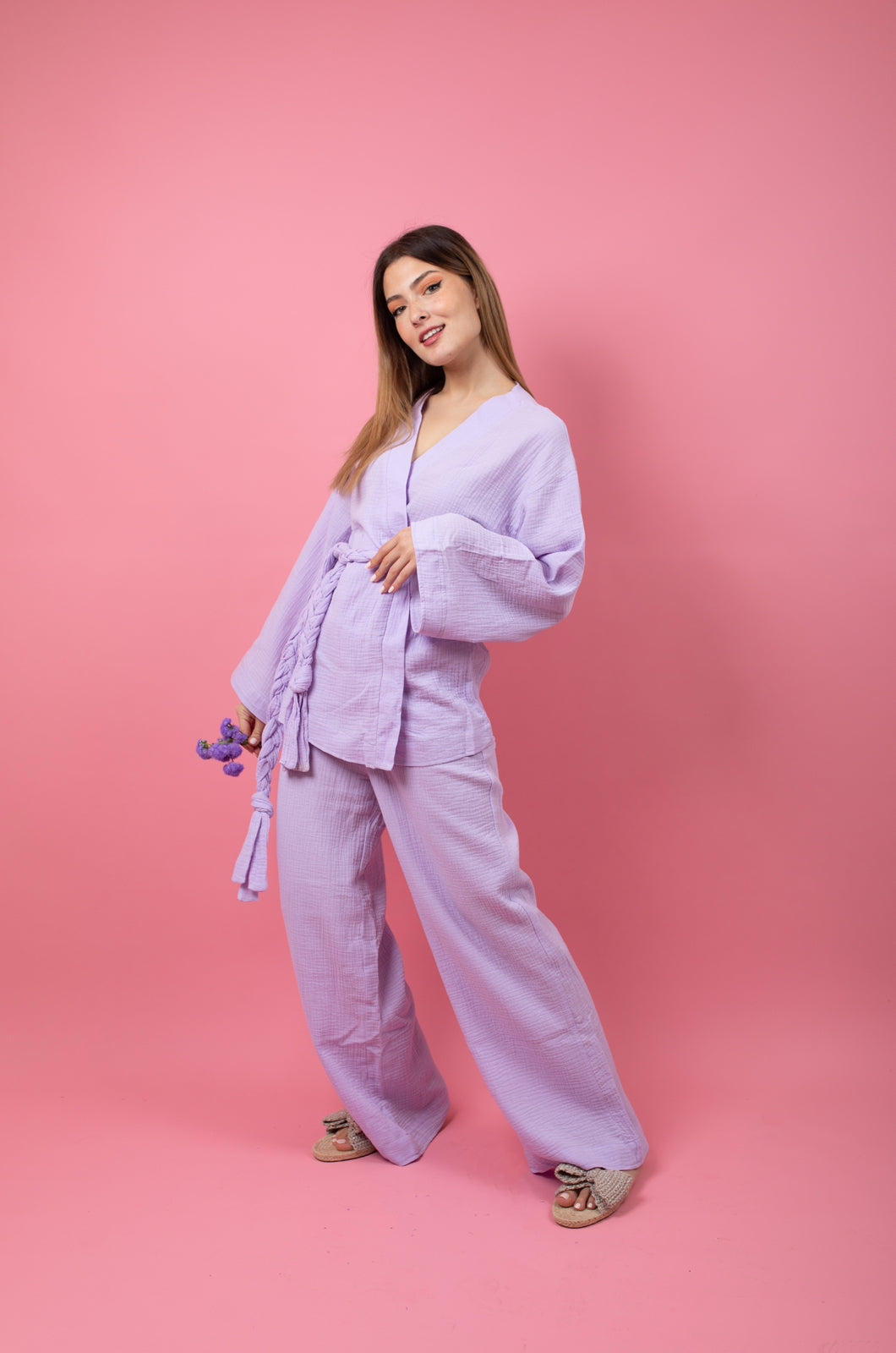 Lavender set in pants with braid belt