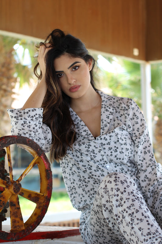 Black & white floret cotton pjs