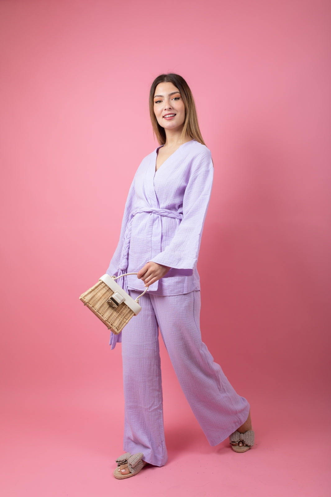 Lavender set in pants with braid belt