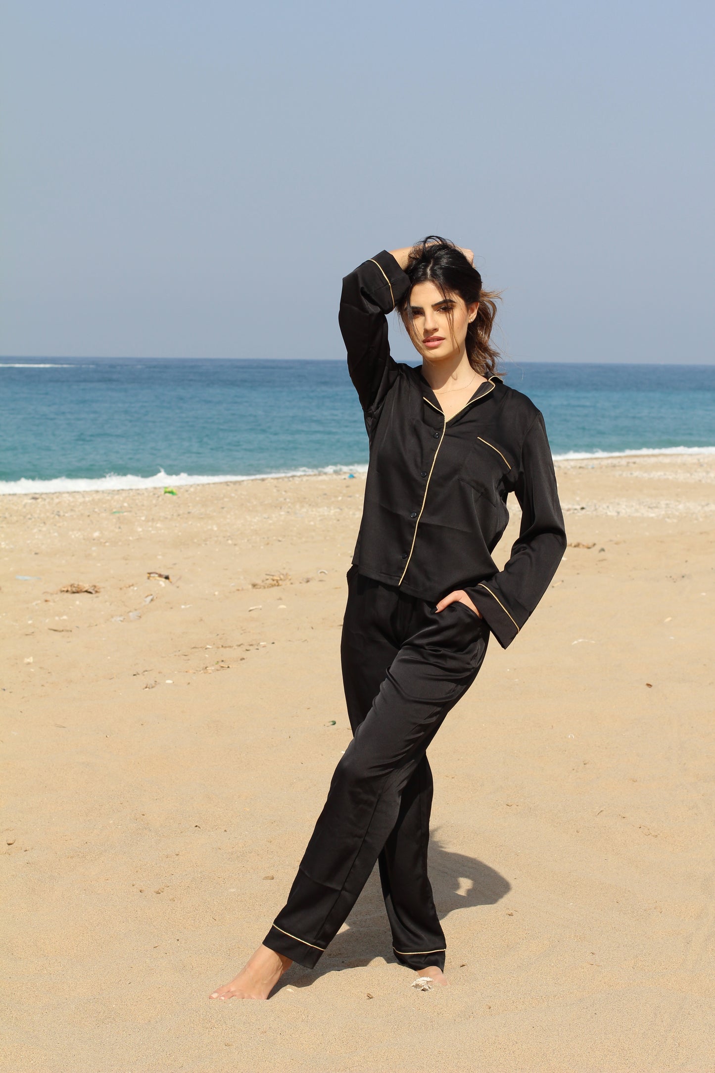 Black silk pjs