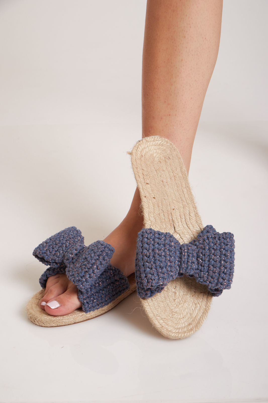 Shimmery blue bow sandals