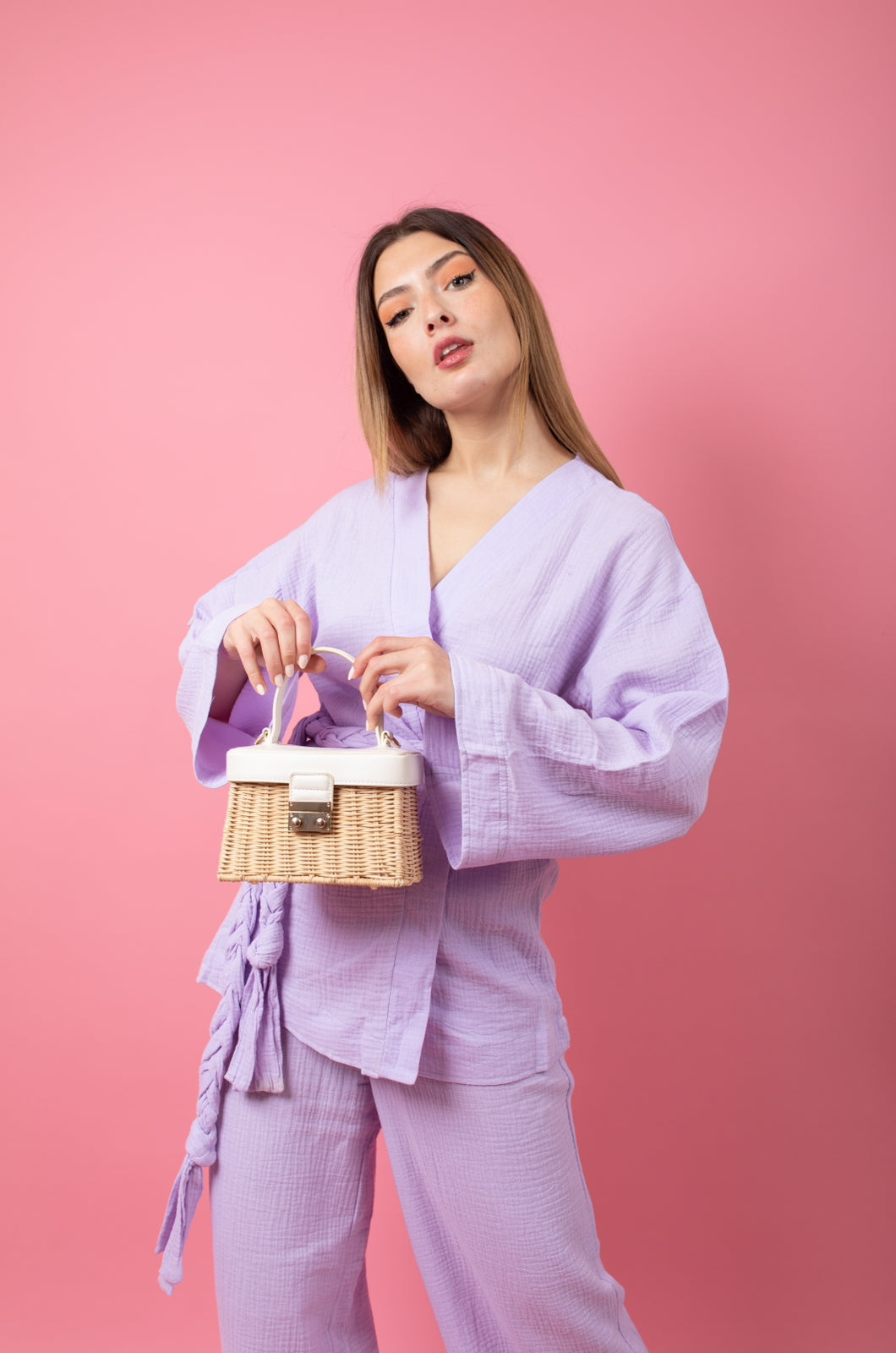 Lavender set in pants with braid belt
