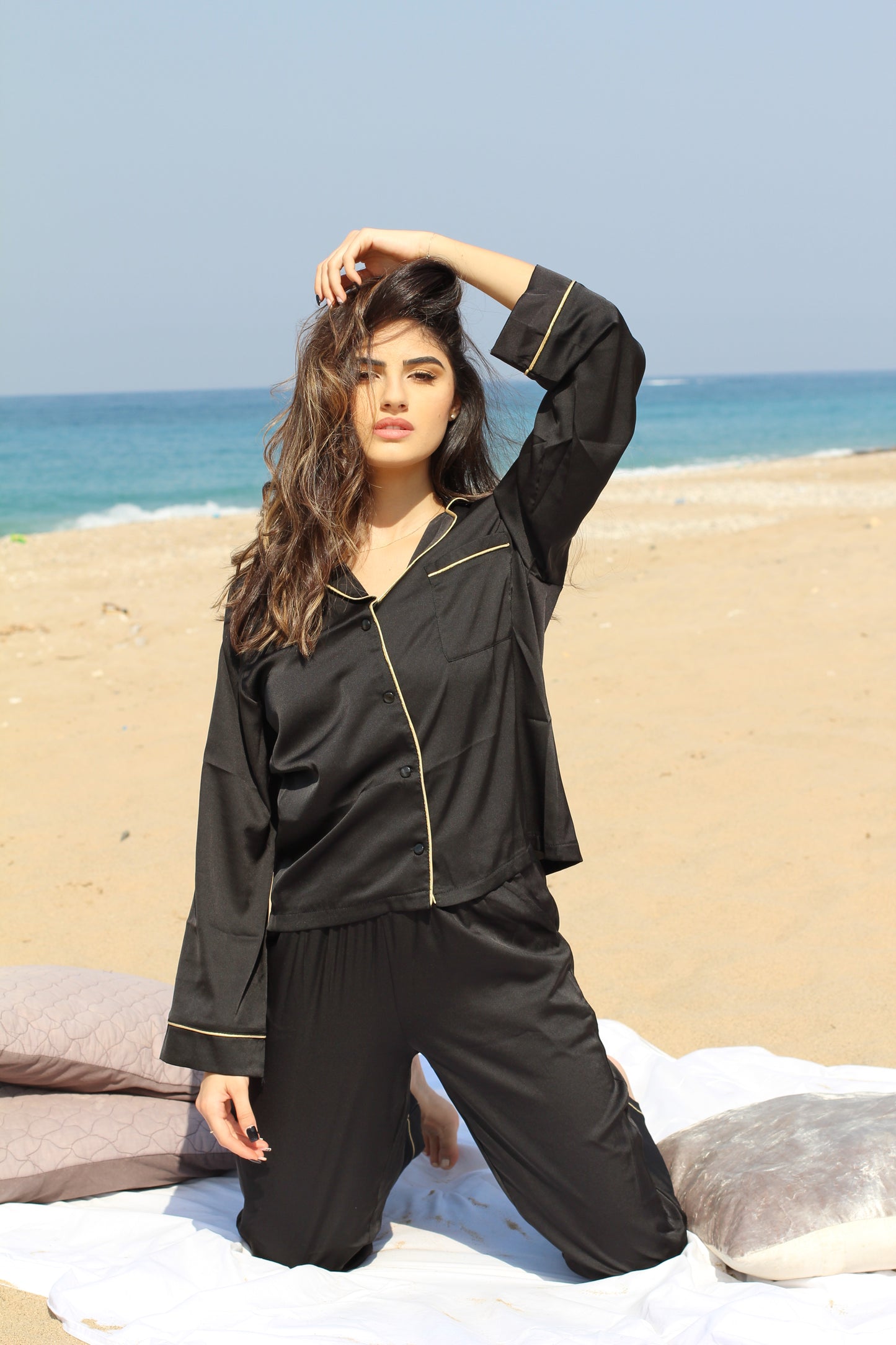 Black silk pjs