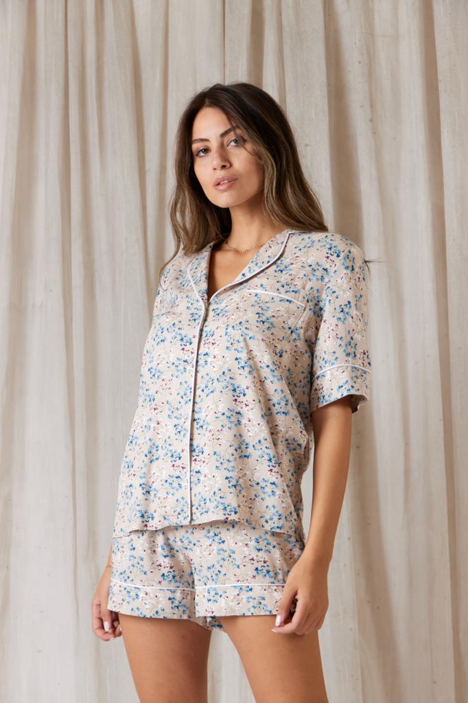 White and blue floret pjs