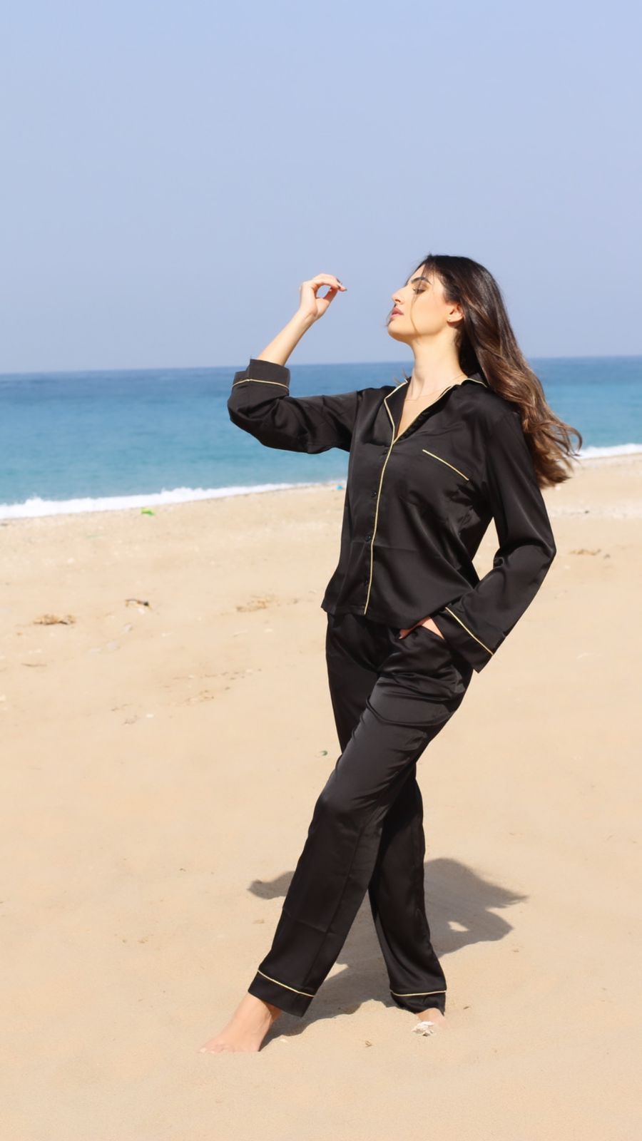 Black silk pjs