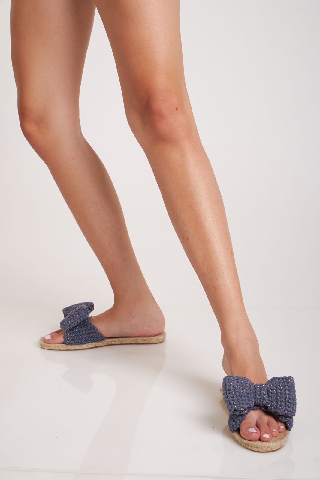 Shimmery blue bow sandals