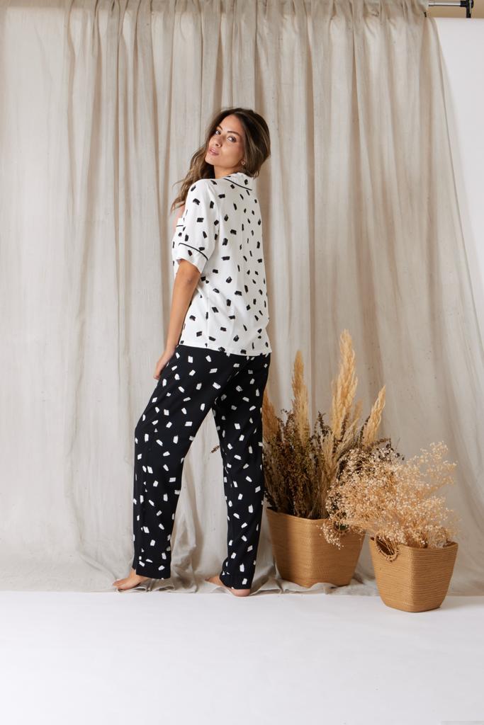 Black &white Brush stroke patterned pjs