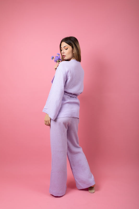 Lavender set in pants with braid belt