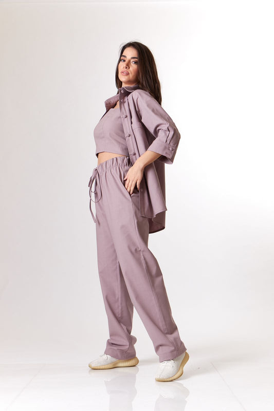 Parure en lin rose poudré