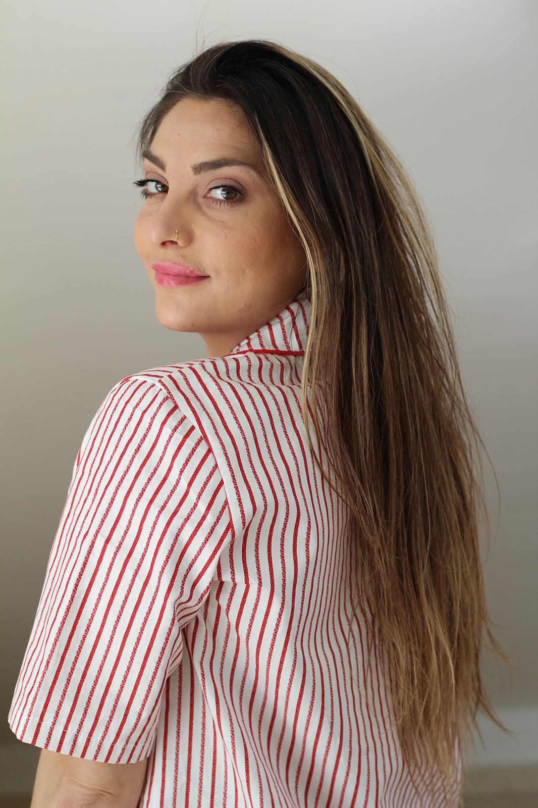 Robe chemise rayée rouge