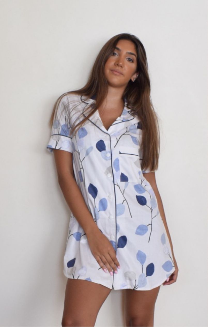 Robe chemise motif feuilles