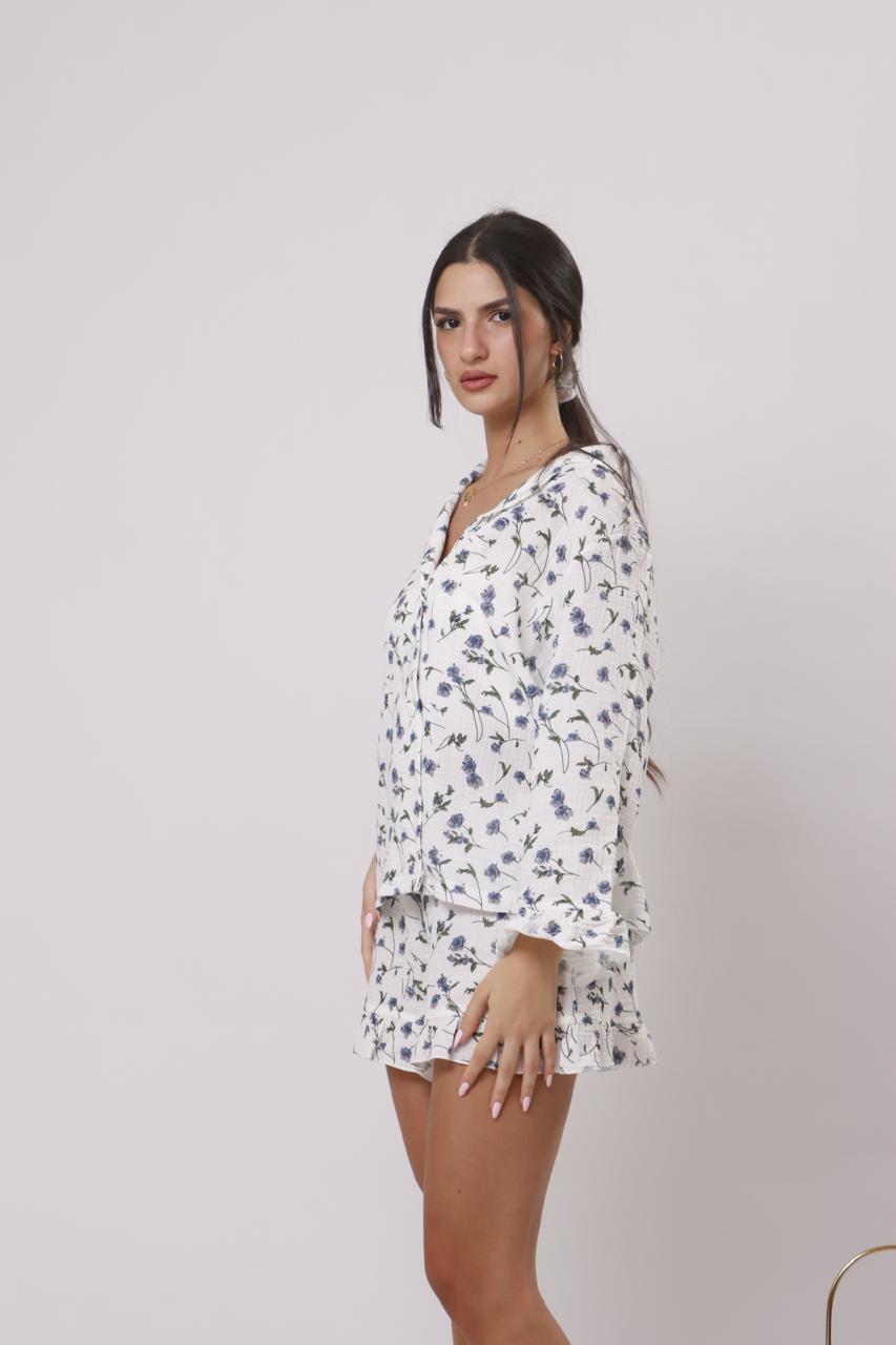 Blue floral ruffled set
