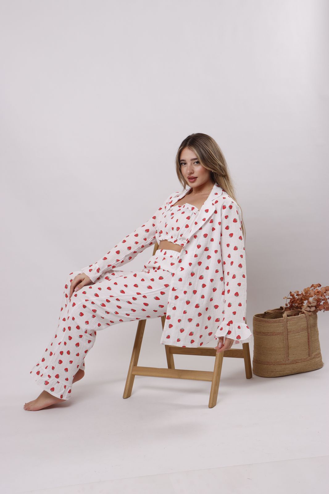 Strawberry patch ruffle pants set