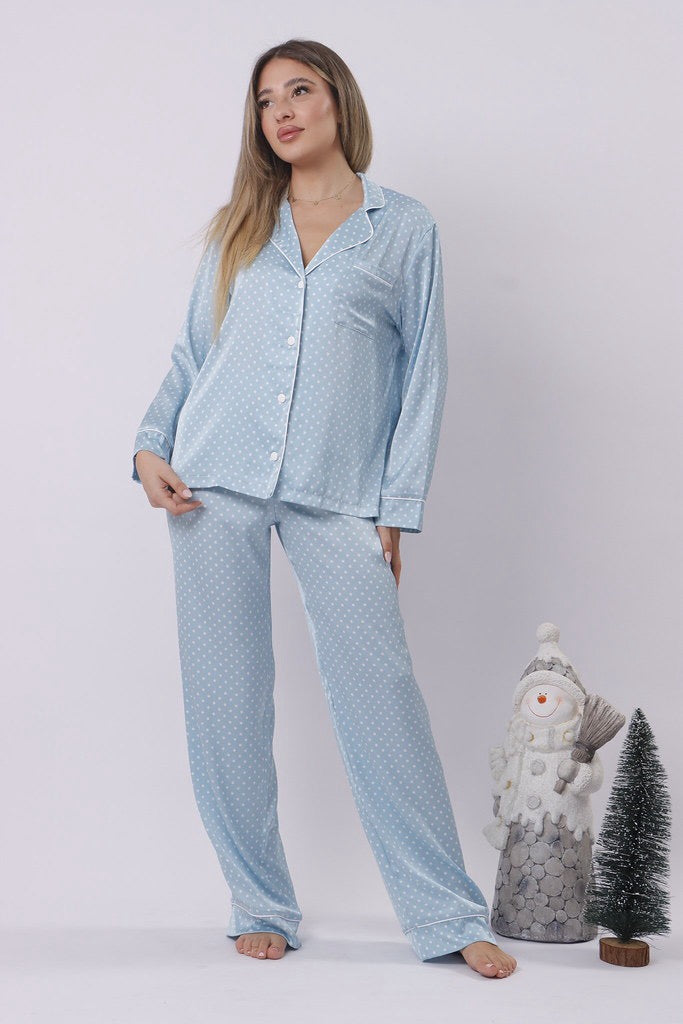 Baby blue polka dot pj set
