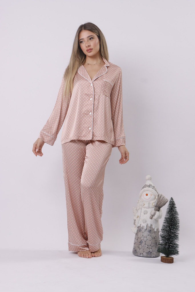 Dusty pink polka dot pj set