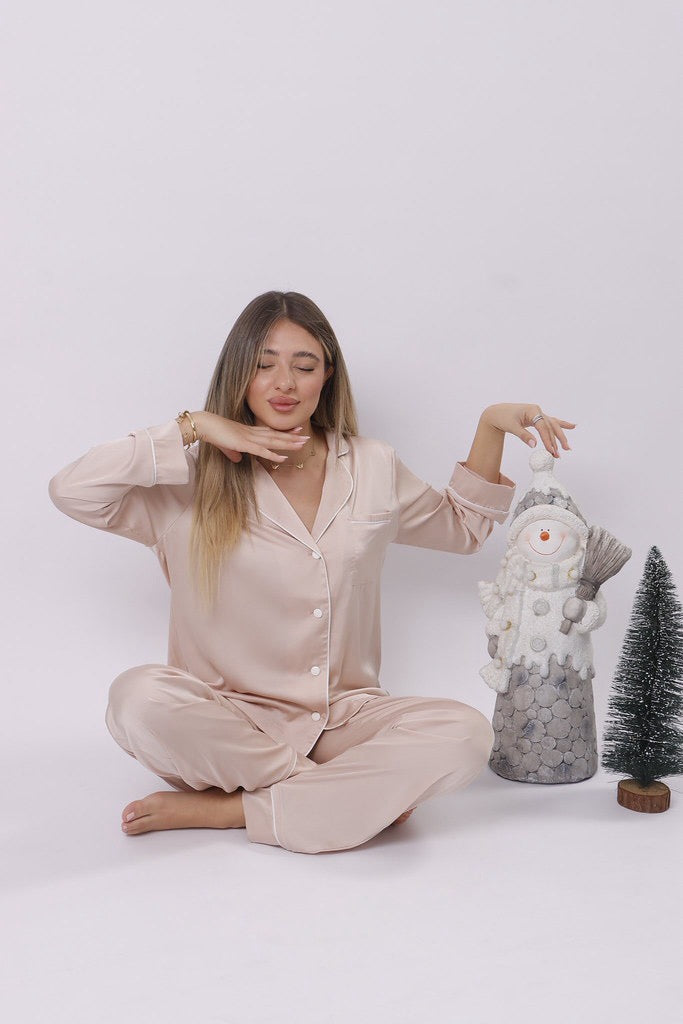 Soft beige satin pj set