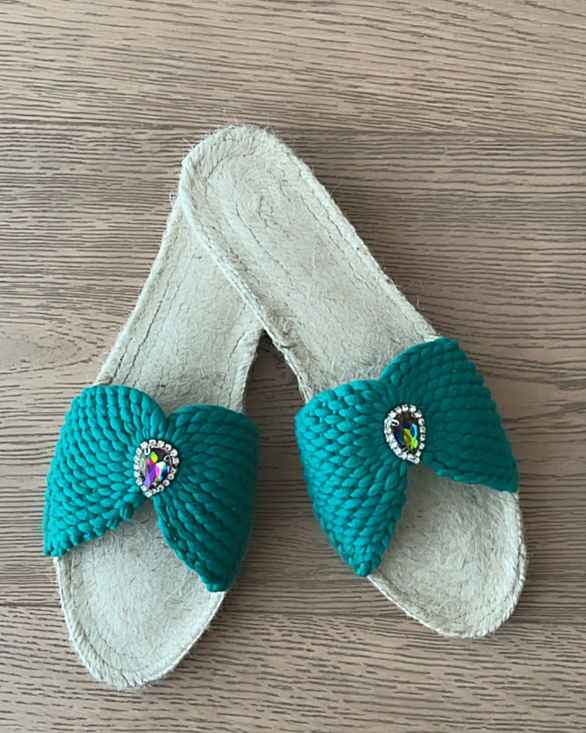 Emerald green with crystal sandals
